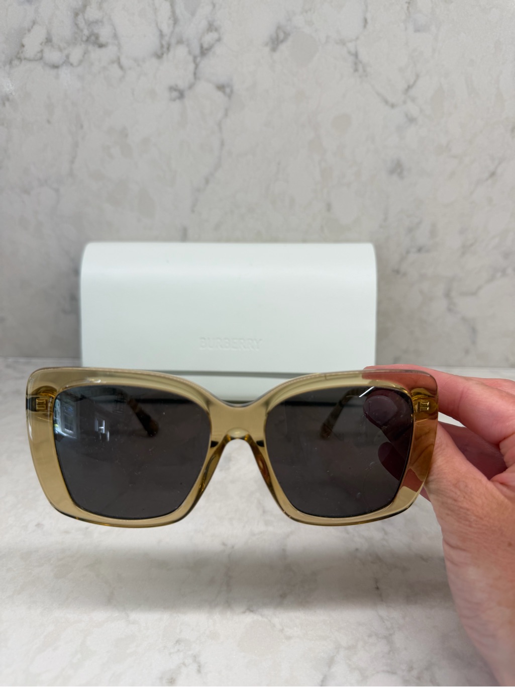 Burberry Be4456 Oversized Square Sunglasses In Amber Brown Crystal